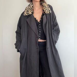 Free People Need It Trench coat with faux leopard collar NWOT